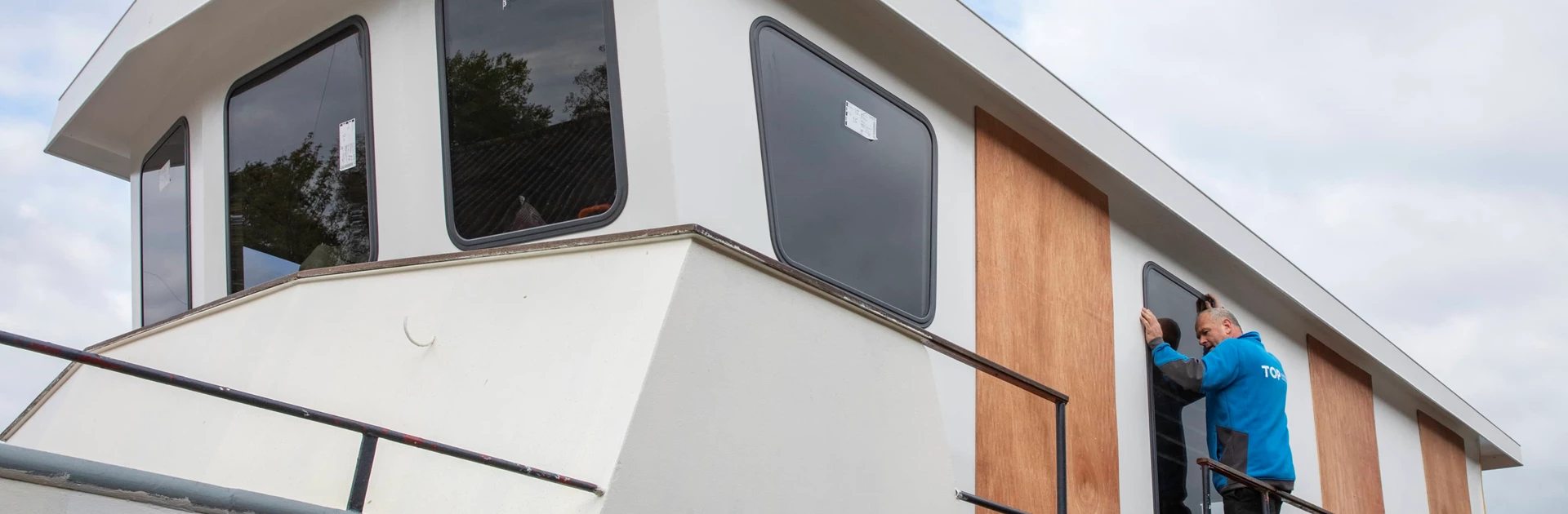 Windows on board a houseboat